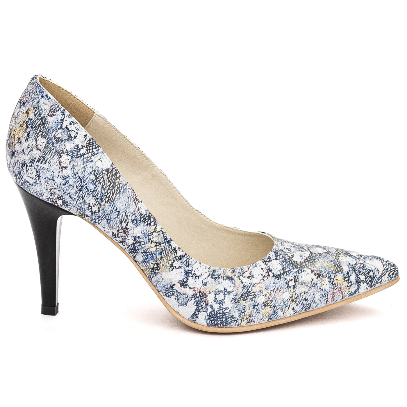 Pantofi dama din piele naturala multicolor cu toc subtire 9cm 13707