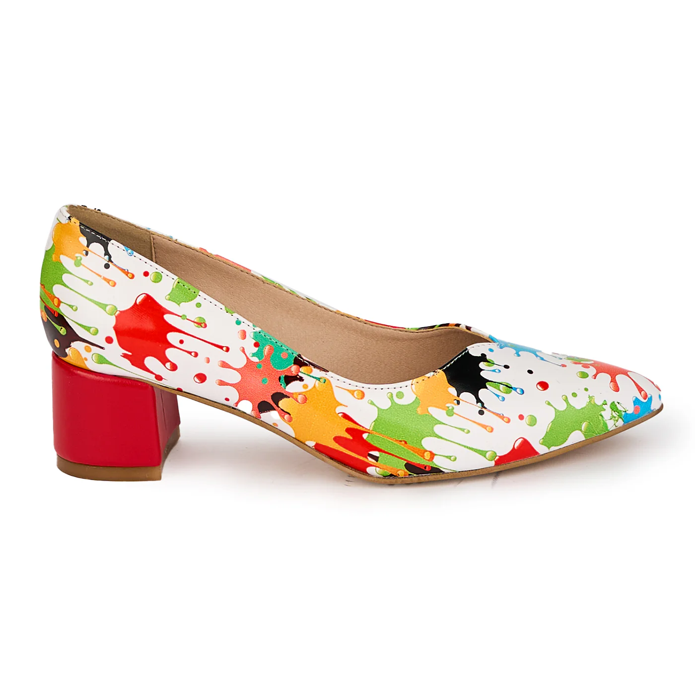 Pantofi dama din piele naturala multicolora cu toc gros 4.5 cm 18118