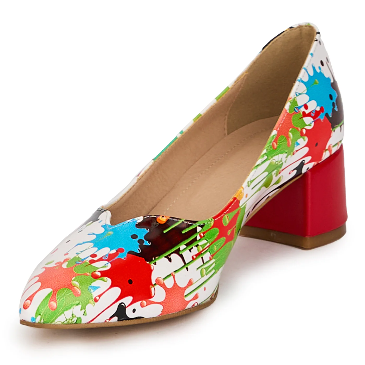 Pantofi dama din piele naturala multicolora cu toc gros 4.5 cm 18118 - Image 3