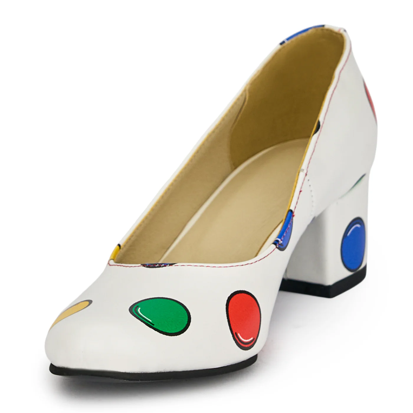Pantofi dama din piele naturala multicolora cu toc gros 5 cm 18988 - Image 3