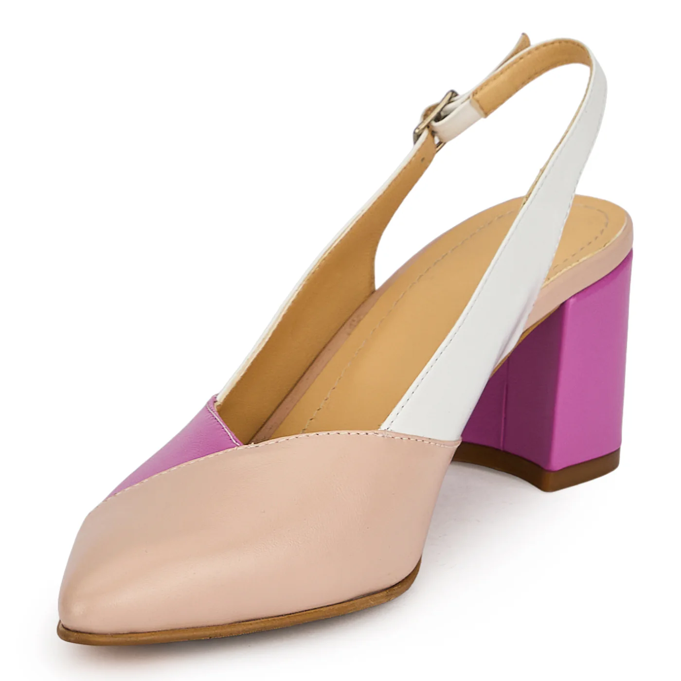 Pantofi dama din piele naturala multicolora cu toc gros 6.5 cm 19936 - Image 3