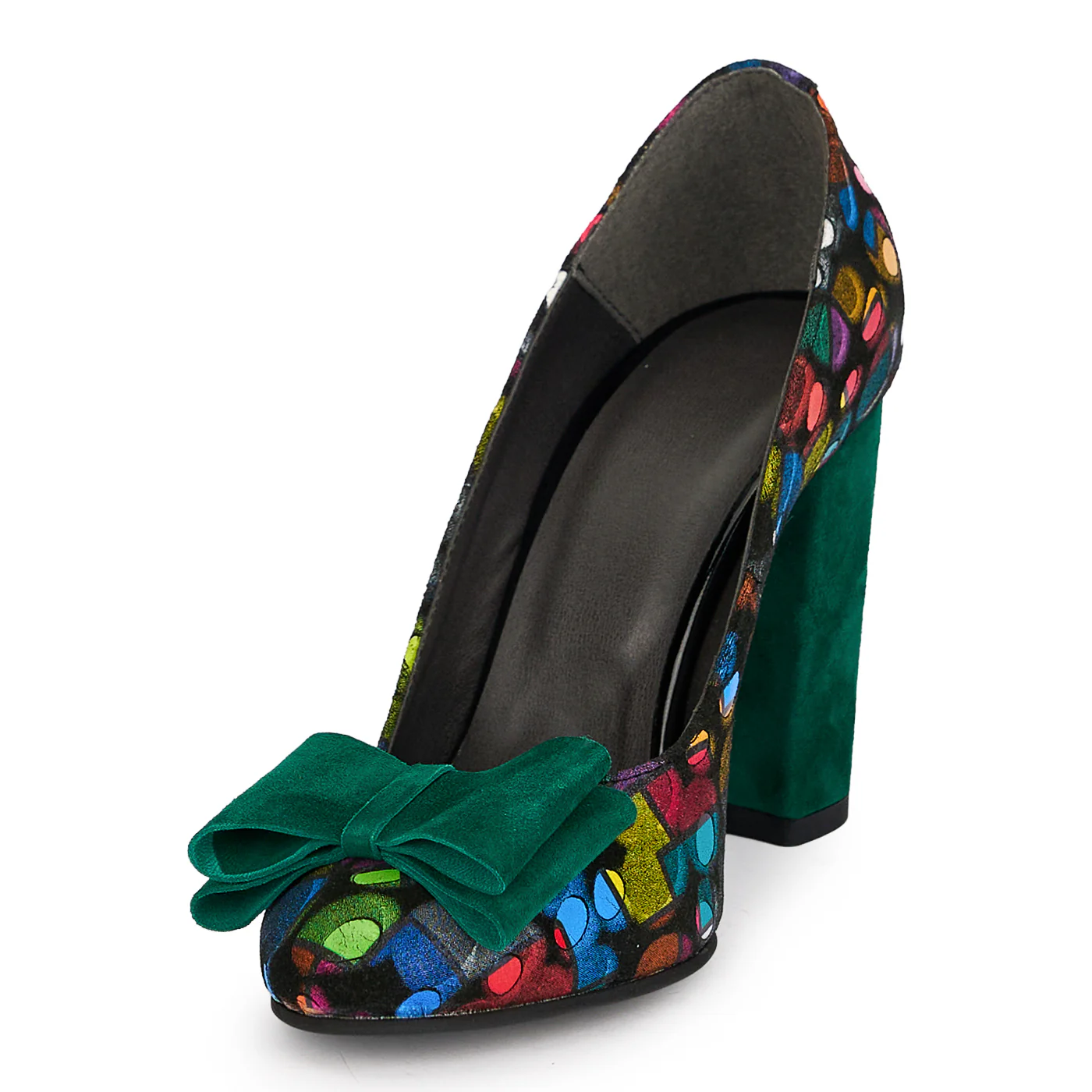 Pantofi dama din piele naturala multicolora cu toc gros 9 cm 18879 - Image 3