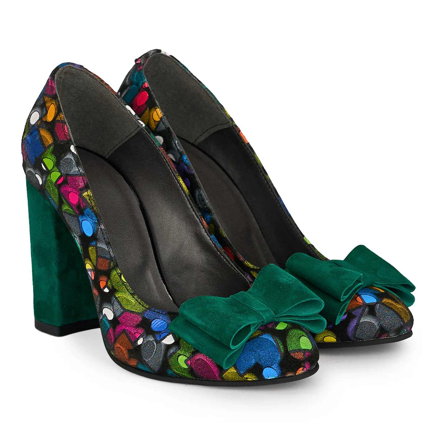 Pantofi dama din piele naturala multicolora cu toc gros 9 cm 18879 - Image 4