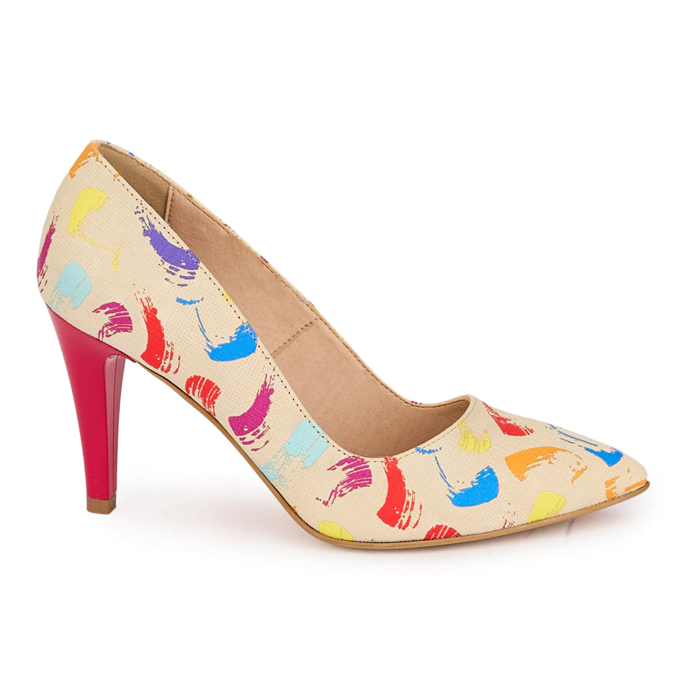 Pantofi dama din piele naturala multicolora cu toc subtire 8.5 cm 18512