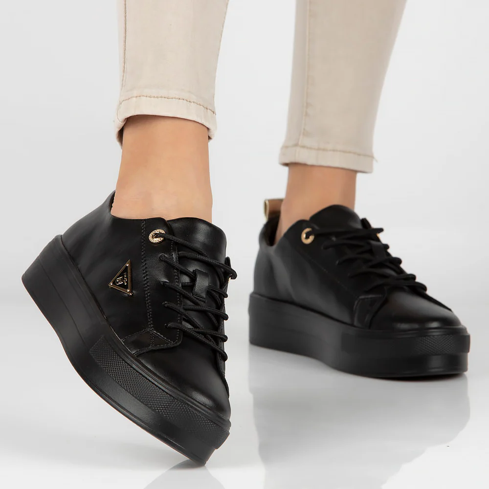 Pantofi sport dama din piele naturala neagra 13006 - Image 2