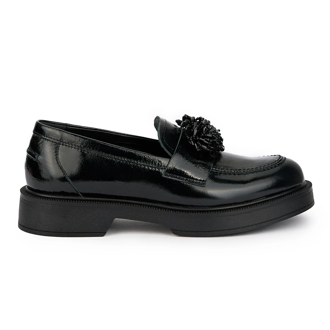 Pantofi dama din piele naturala neagra cu accesoriu 15836