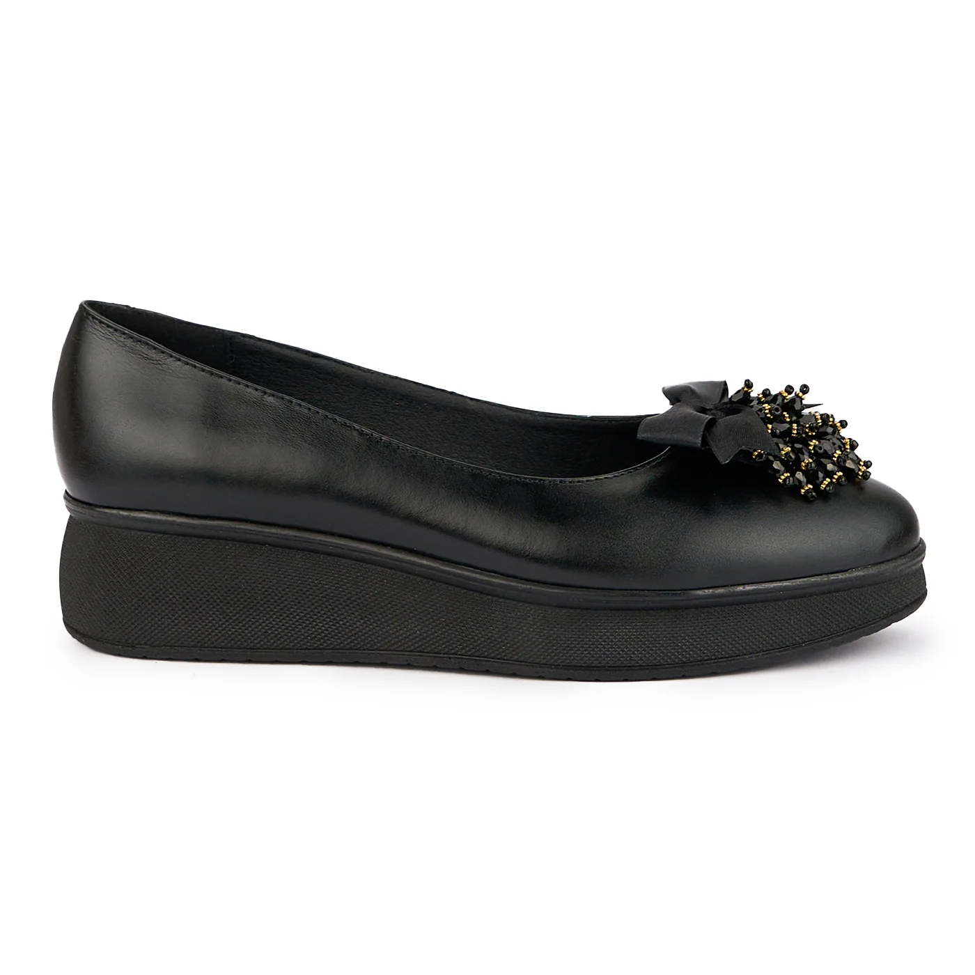 Pantofi dama din piele naturala neagra cu accesoriu 16355