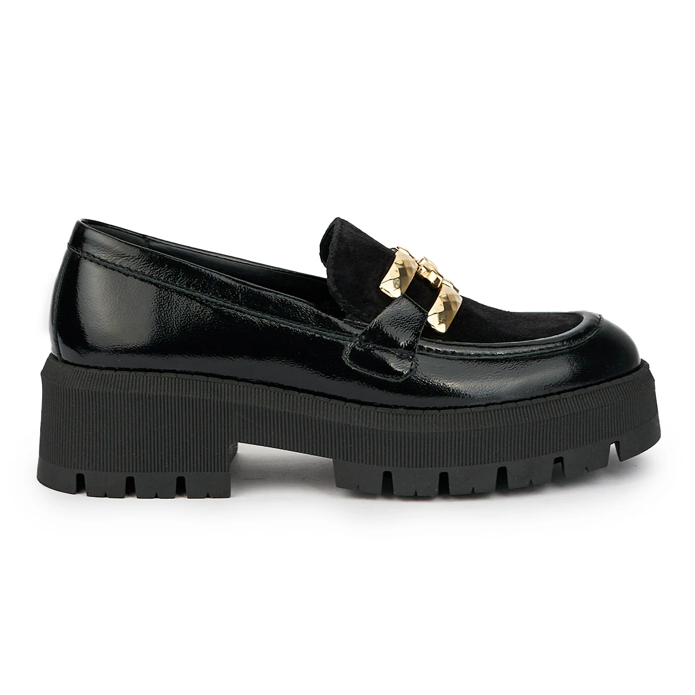 Pantofi dama din piele naturala neagra cu accesoriu metalic 15838