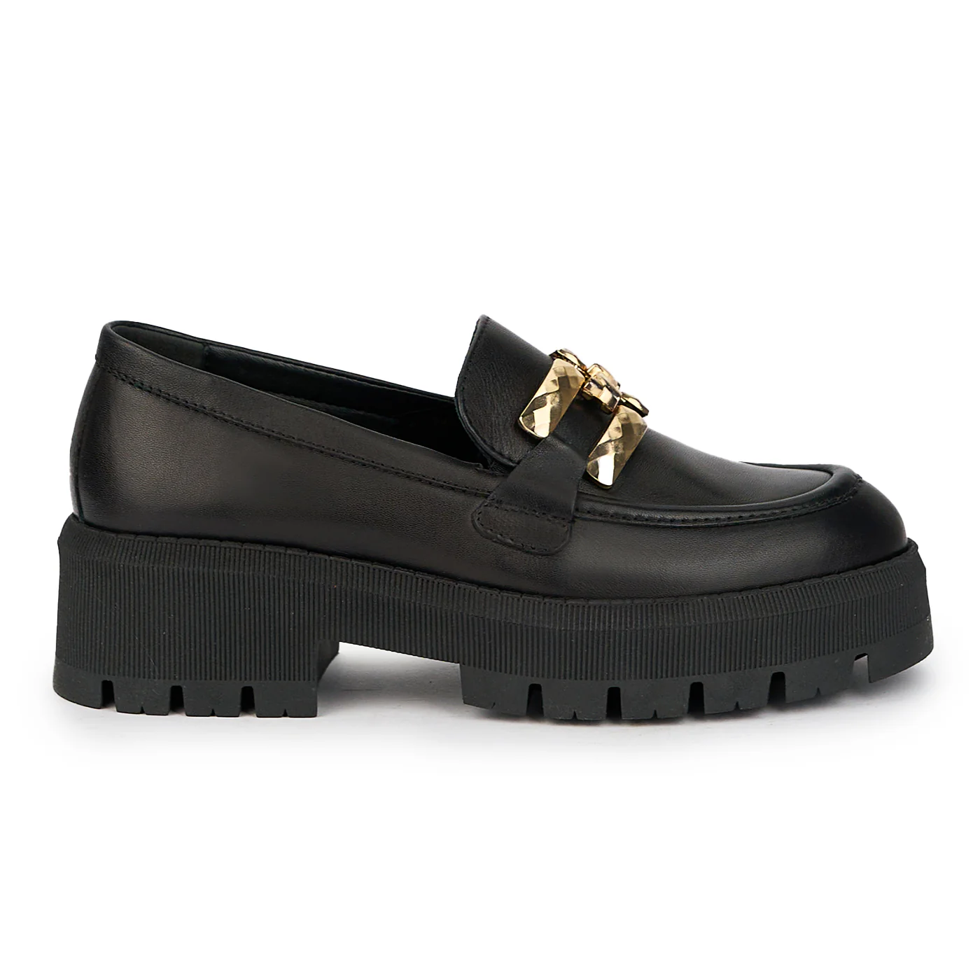Pantofi dama din piele naturala neagra cu accesoriu metalic 15839