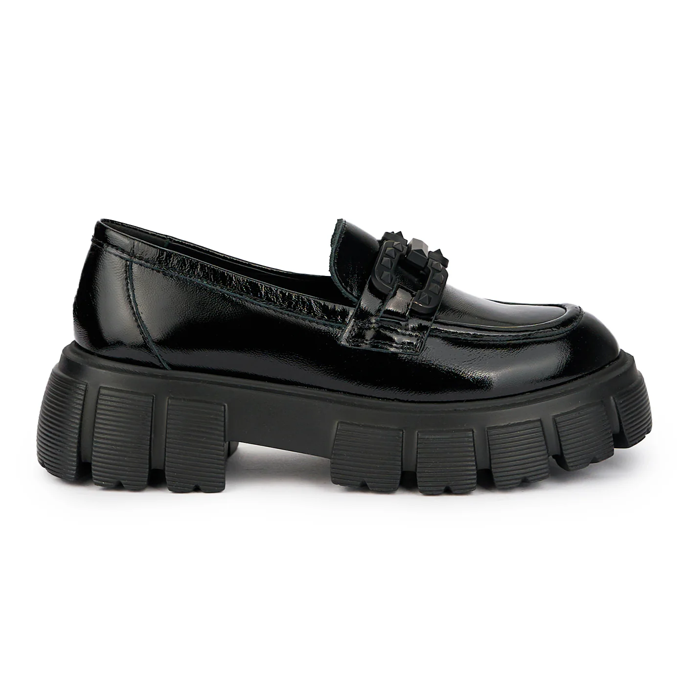 Pantofi dama din piele naturala neagra cu accesoriu metalic 15840