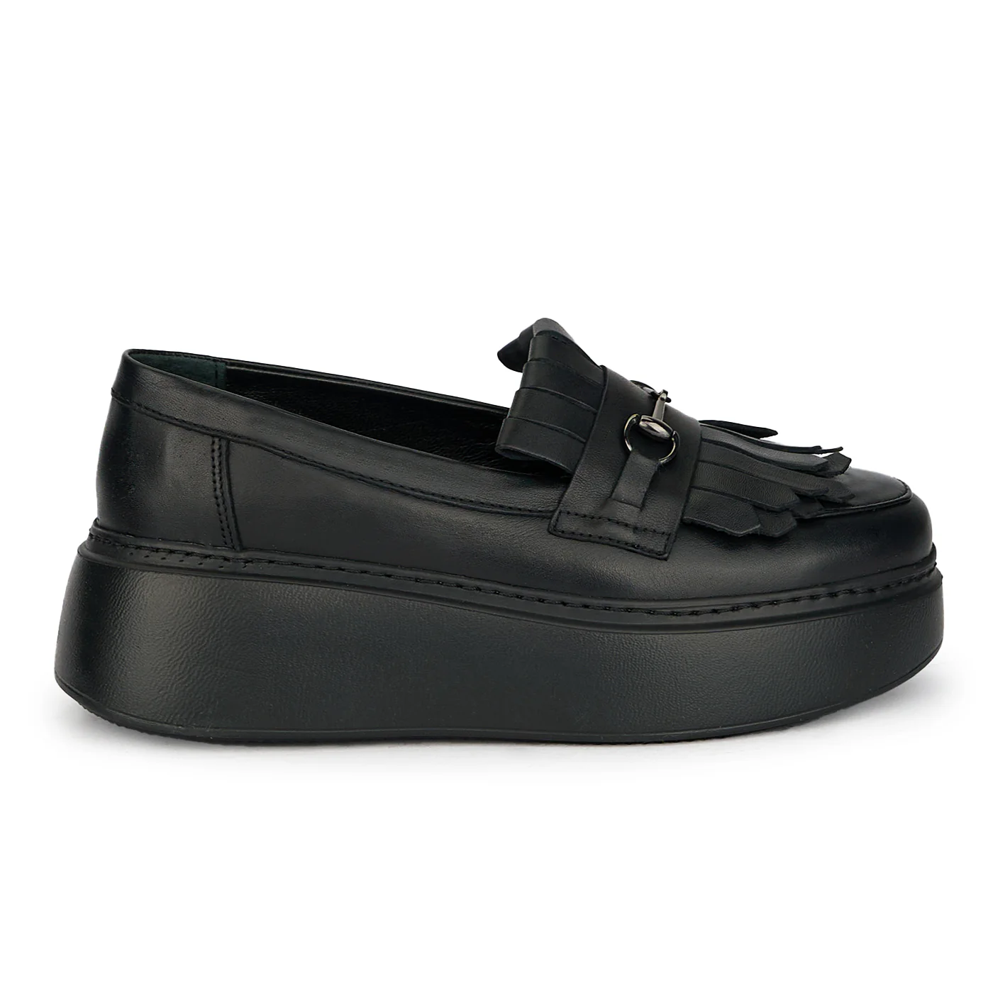 Pantofi dama din piele naturala neagra cu accesoriu metalic 17648