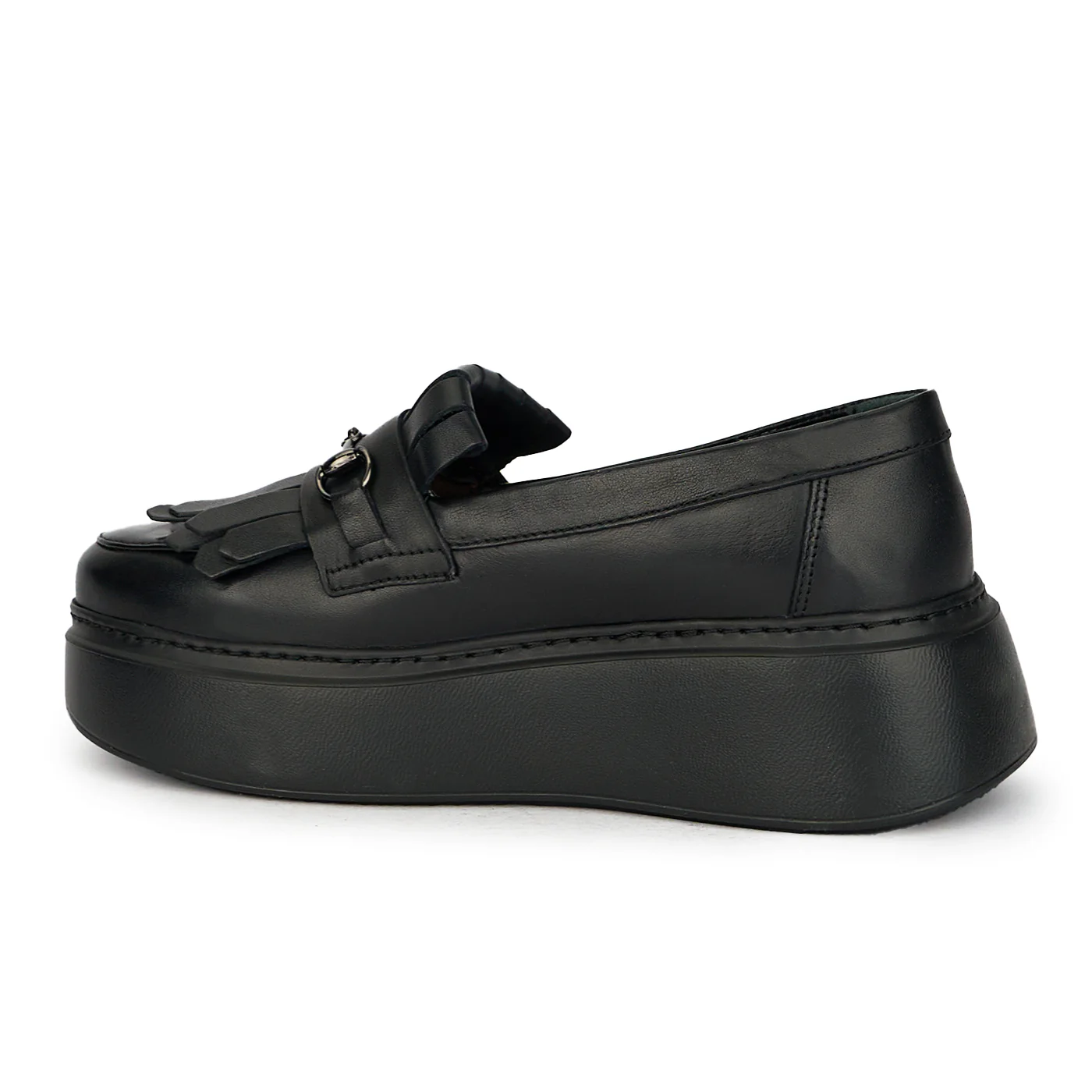 Pantofi dama din piele naturala neagra cu accesoriu metalic 17648 - Image 2