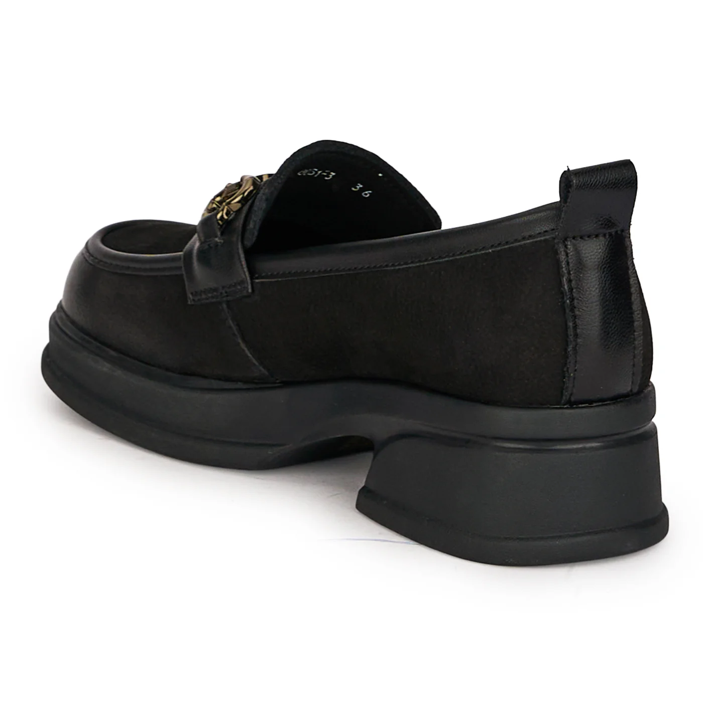 Pantofi dama din piele naturala neagra cu accesoriu metalic 18706 - Image 2