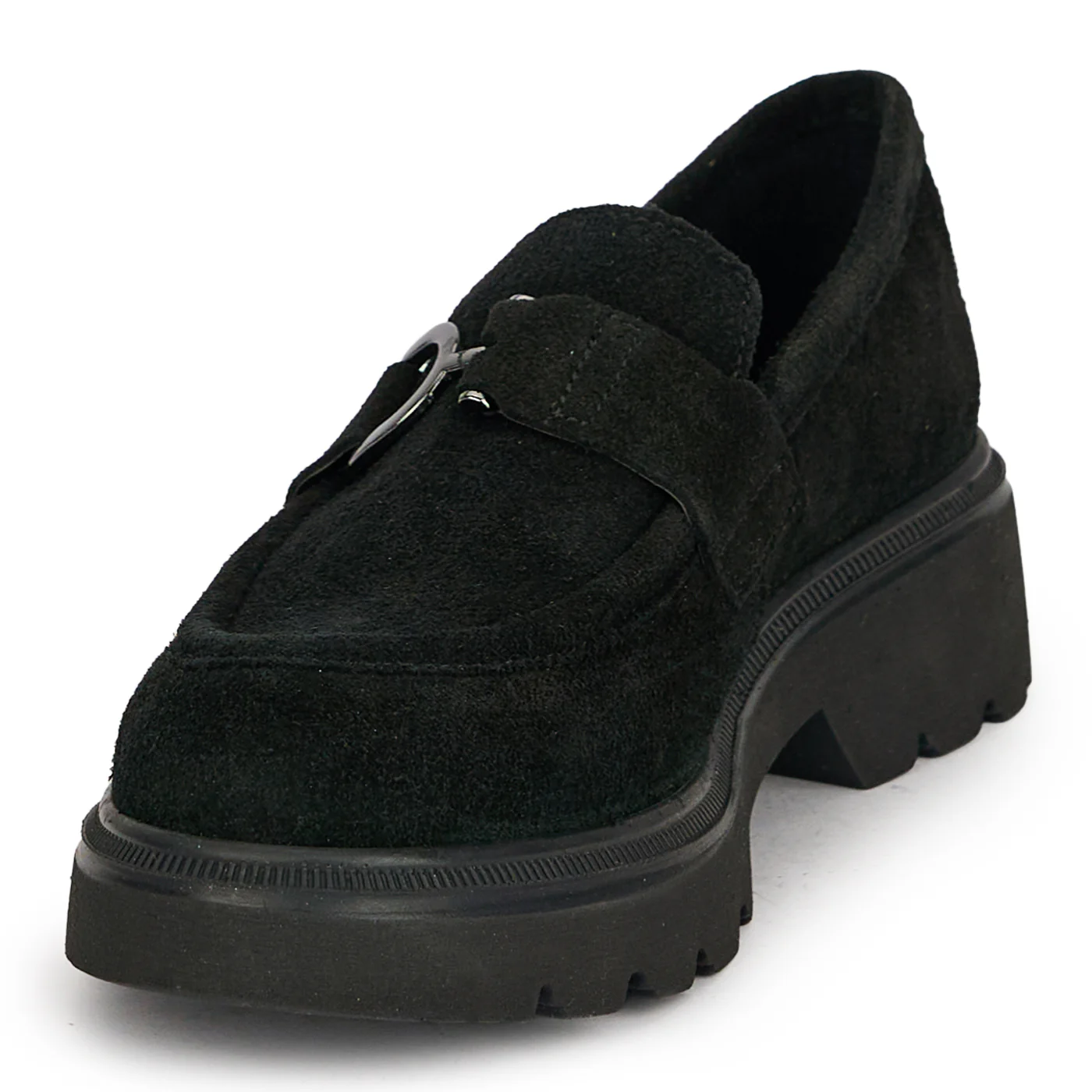 Pantofi dama din piele naturala neagra cu accesoriu metalic 19099 - Image 3