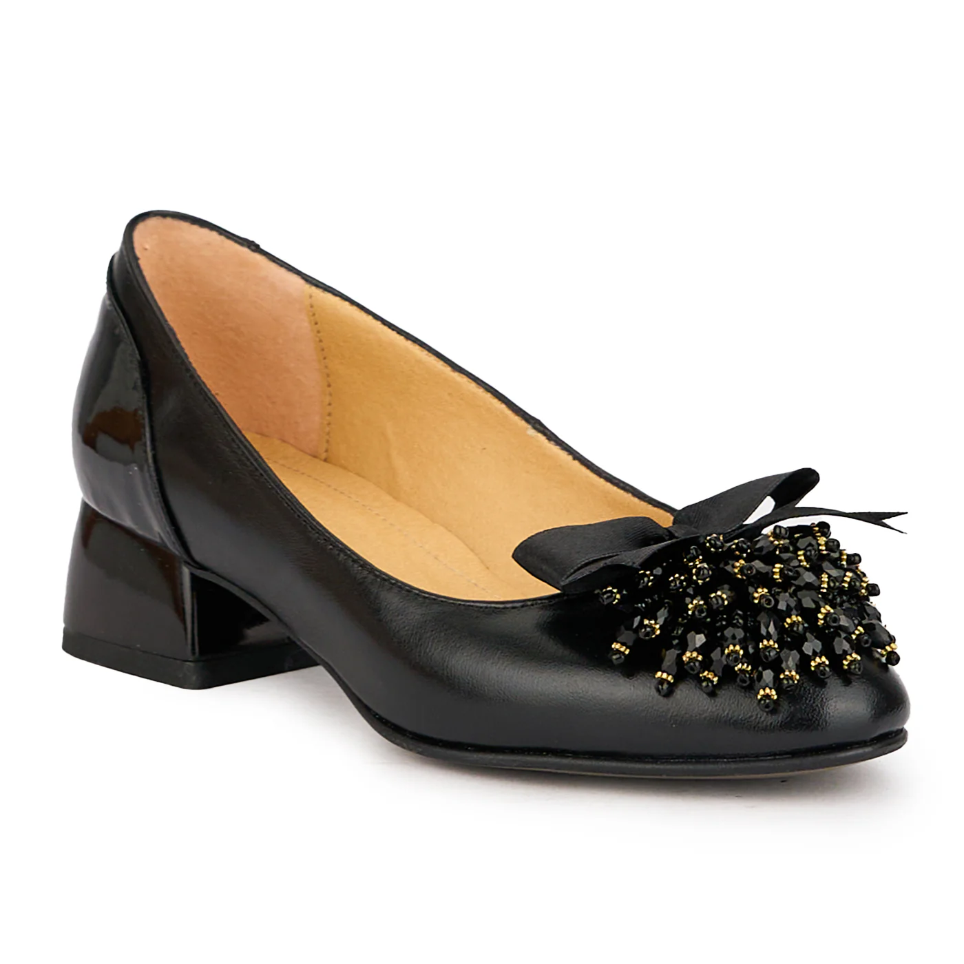 Pantofi dama din piele naturala neagra cu accesoriu si toc mic 4 cm 16352 - Image 3