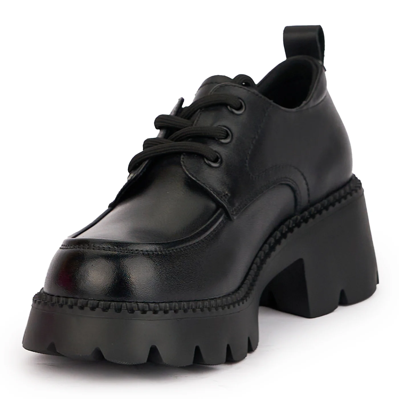 Pantofi dama din piele naturala neagra cu talpa inalta 16841 - Image 2