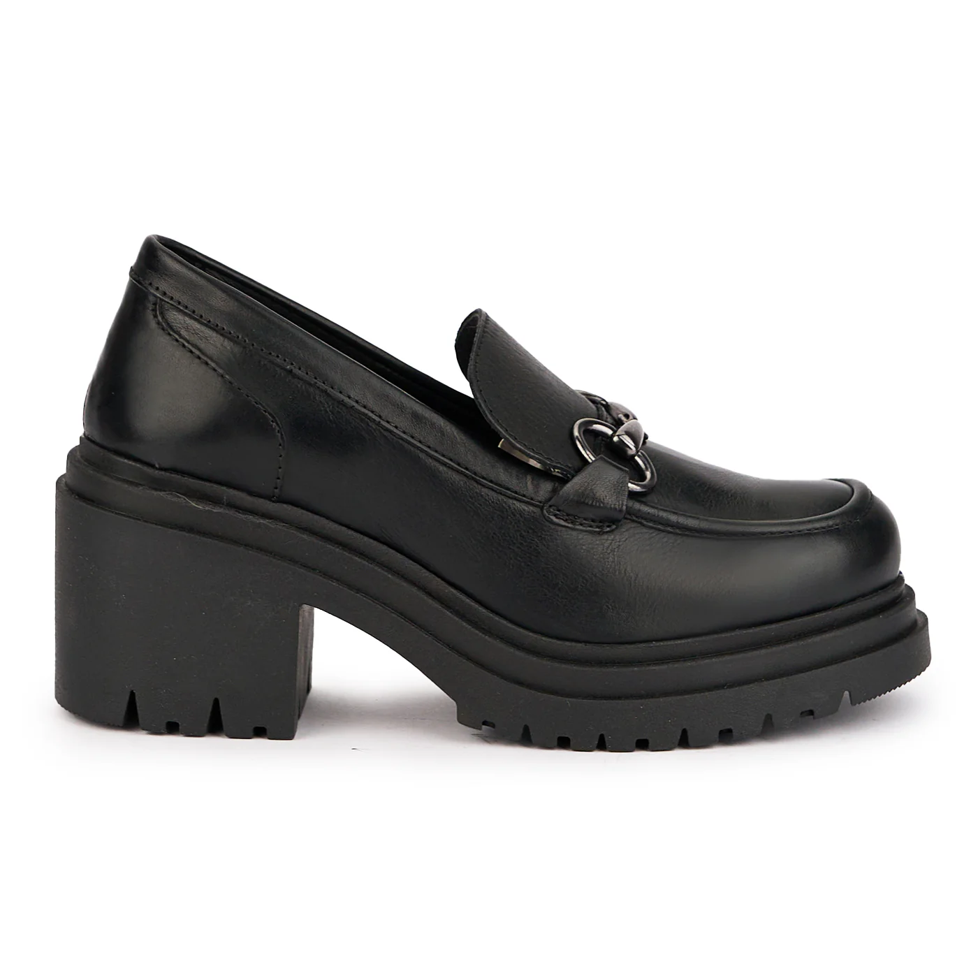 Pantofi dama din piele naturala neagra cu talpa inalta 17005