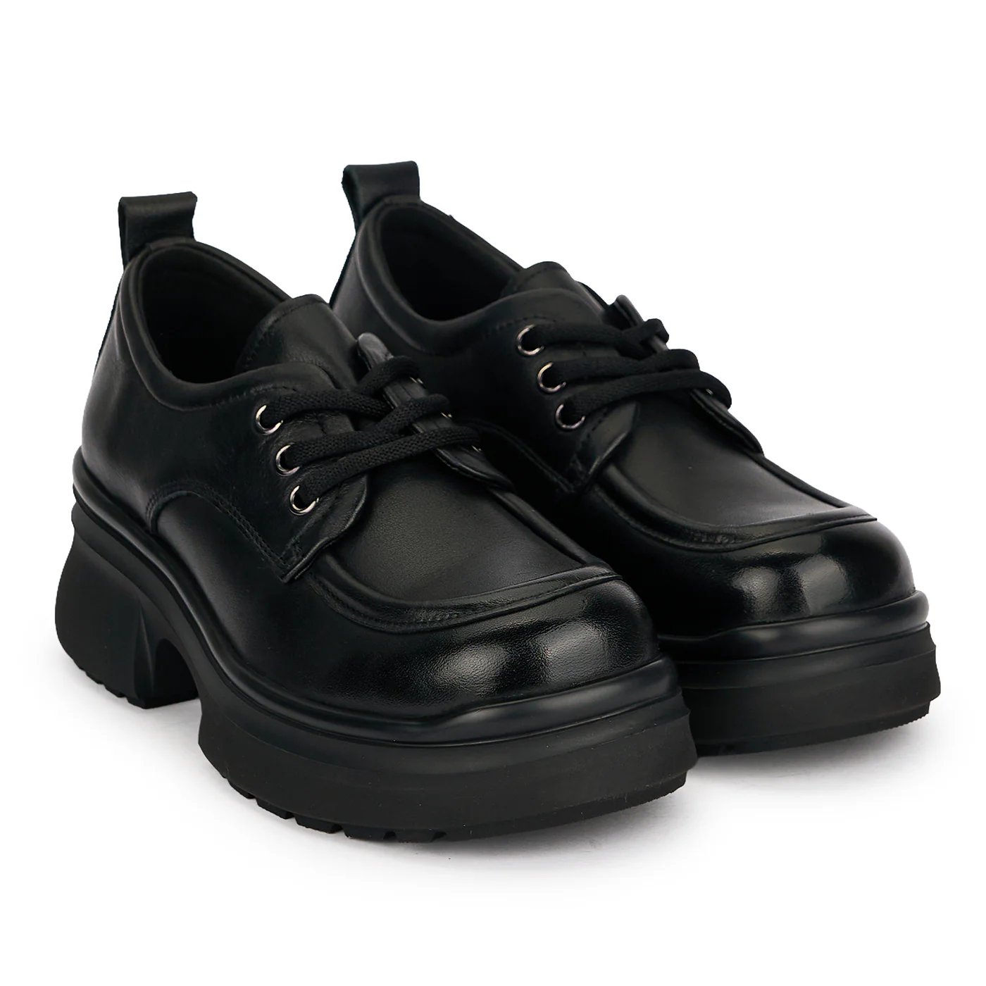 Pantofi dama din piele naturala neagra cu talpa inalta 5.5 cm 19549 - Image 4