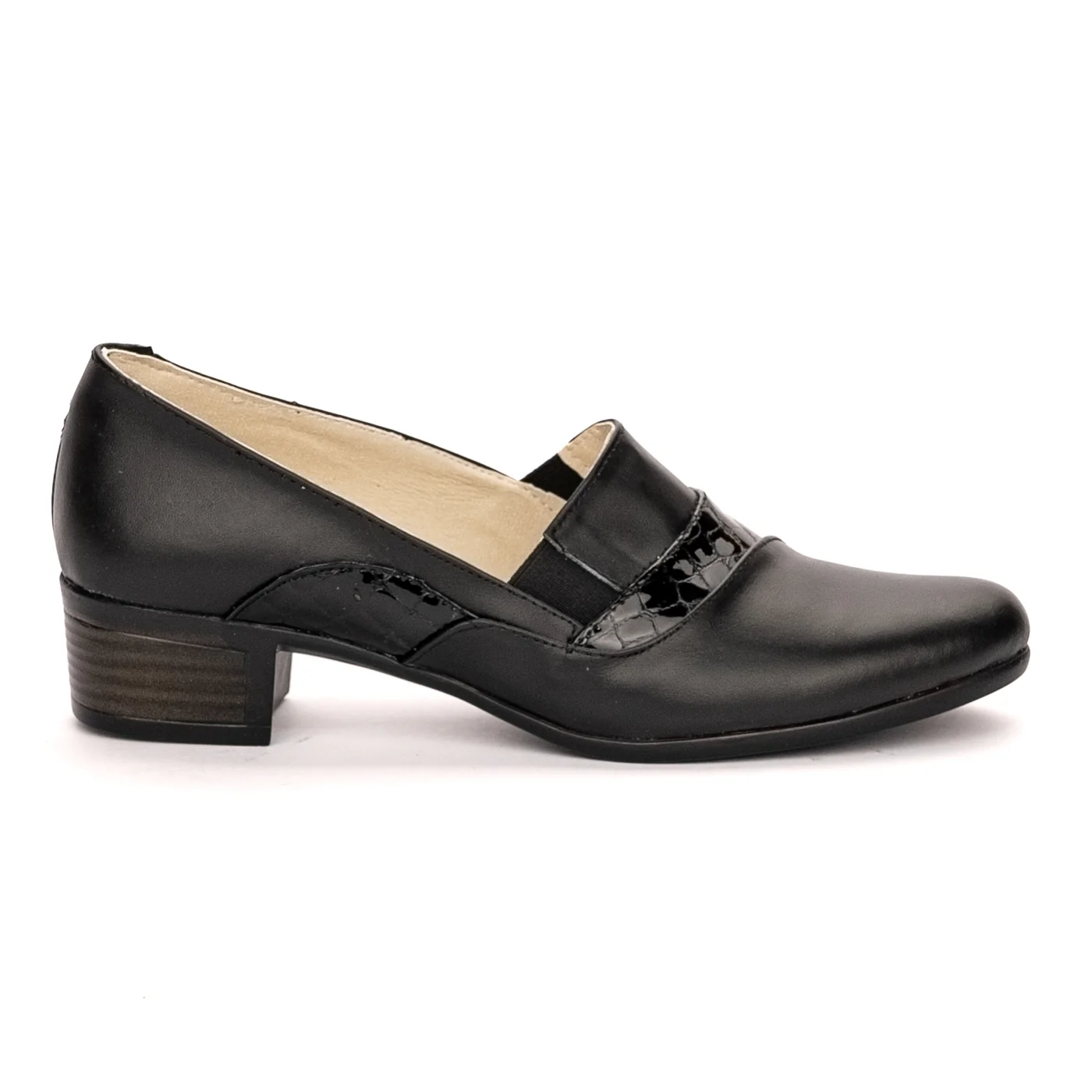 Pantofi dama din piele naturala neagra cu toc 3.5 cm 13431