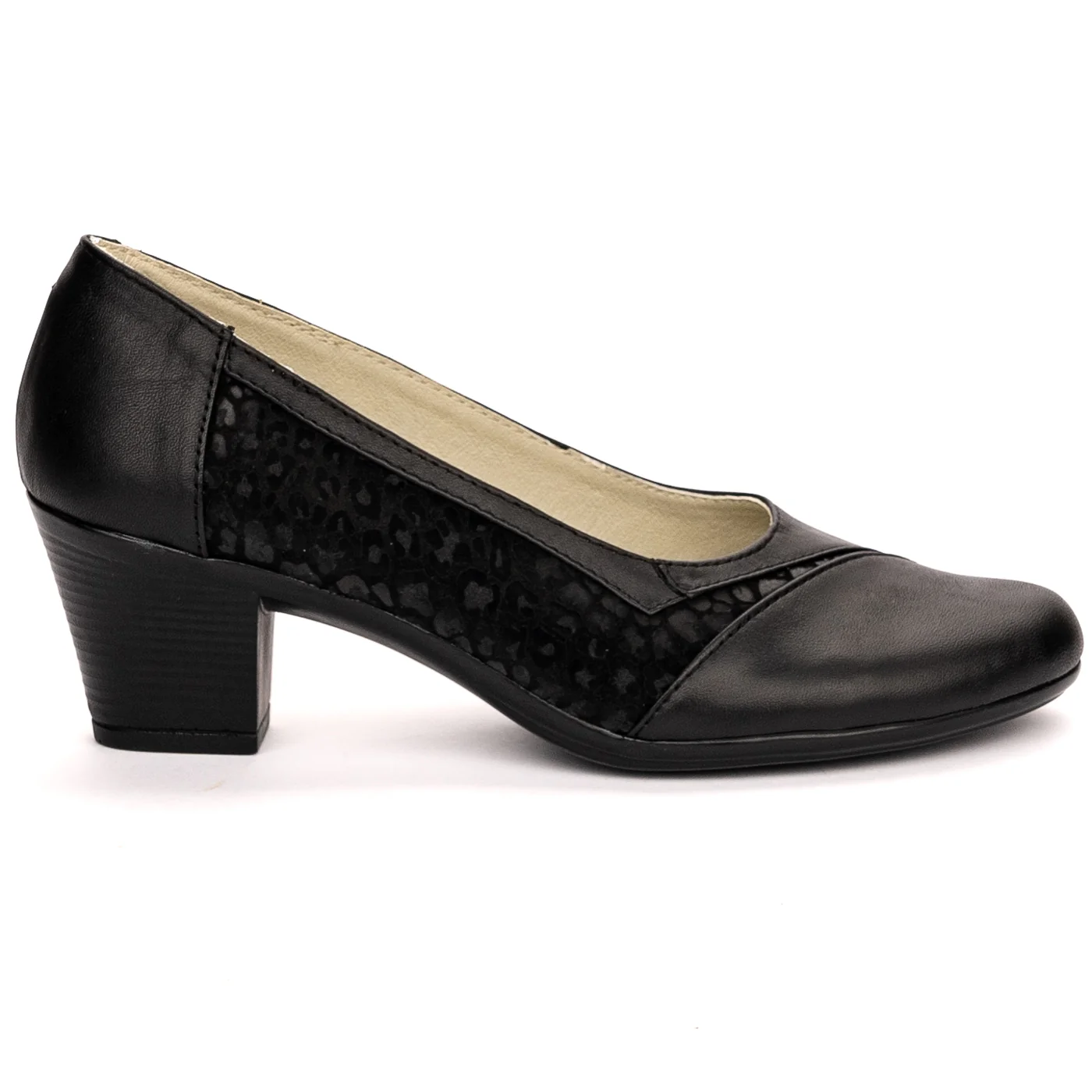 Pantofi dama din piele naturala neagra cu toc 6 cm 13506