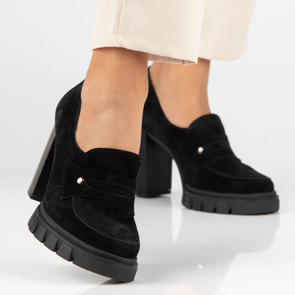 Pantofi dama din piele naturala neagra cu toc de 10cm 13142 - Image 6