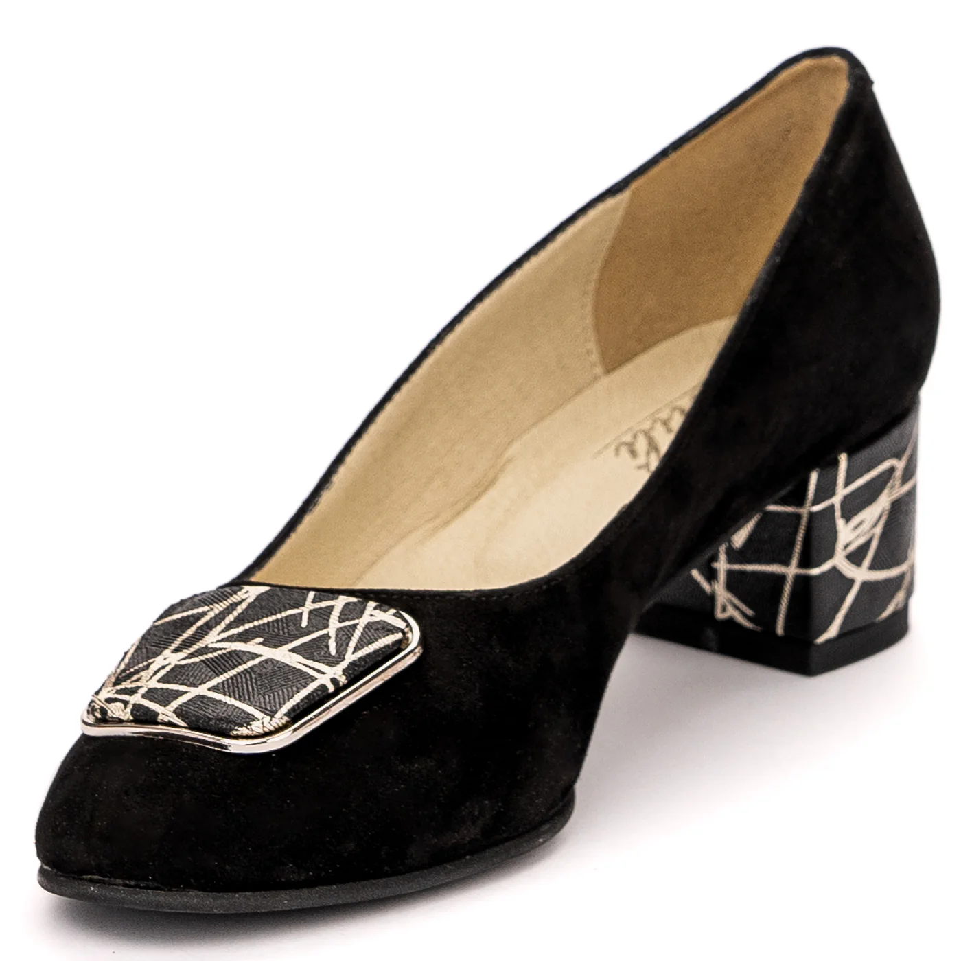 Pantofi dama din piele naturala neagra cu toc gros 13578 - Image 3