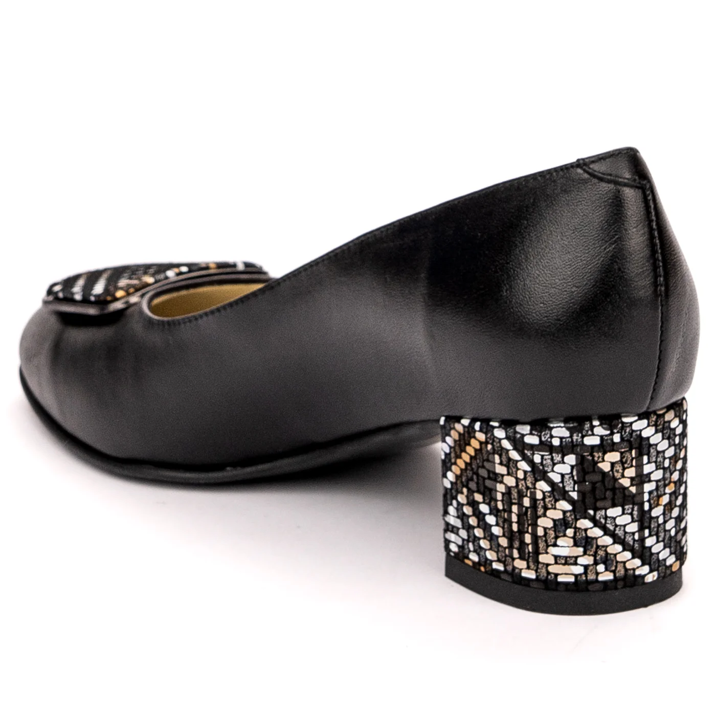 Pantofi dama din piele naturala neagra cu toc gros 13579 - Image 2