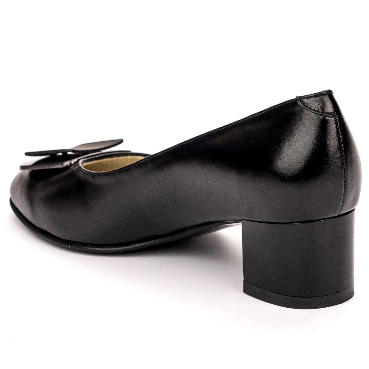 Pantofi dama din piele naturala neagra cu toc gros 13584 - Image 2