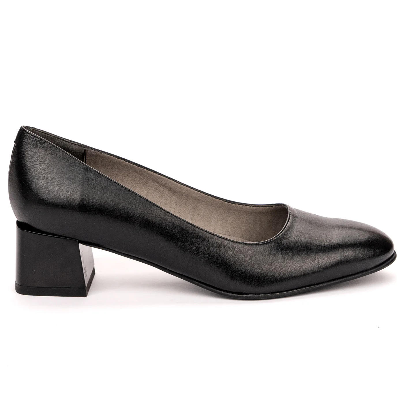 Pantofi dama din piele naturala neagra cu toc gros 13588