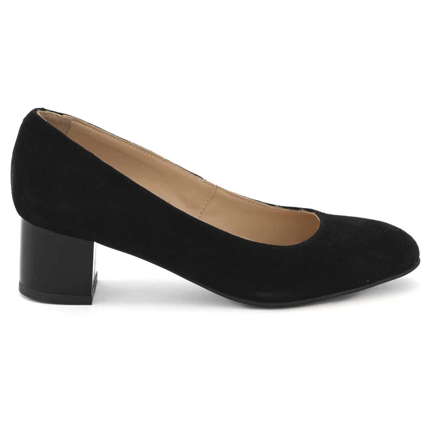Pantofi dama din piele naturala neagra cu toc gros 13974
