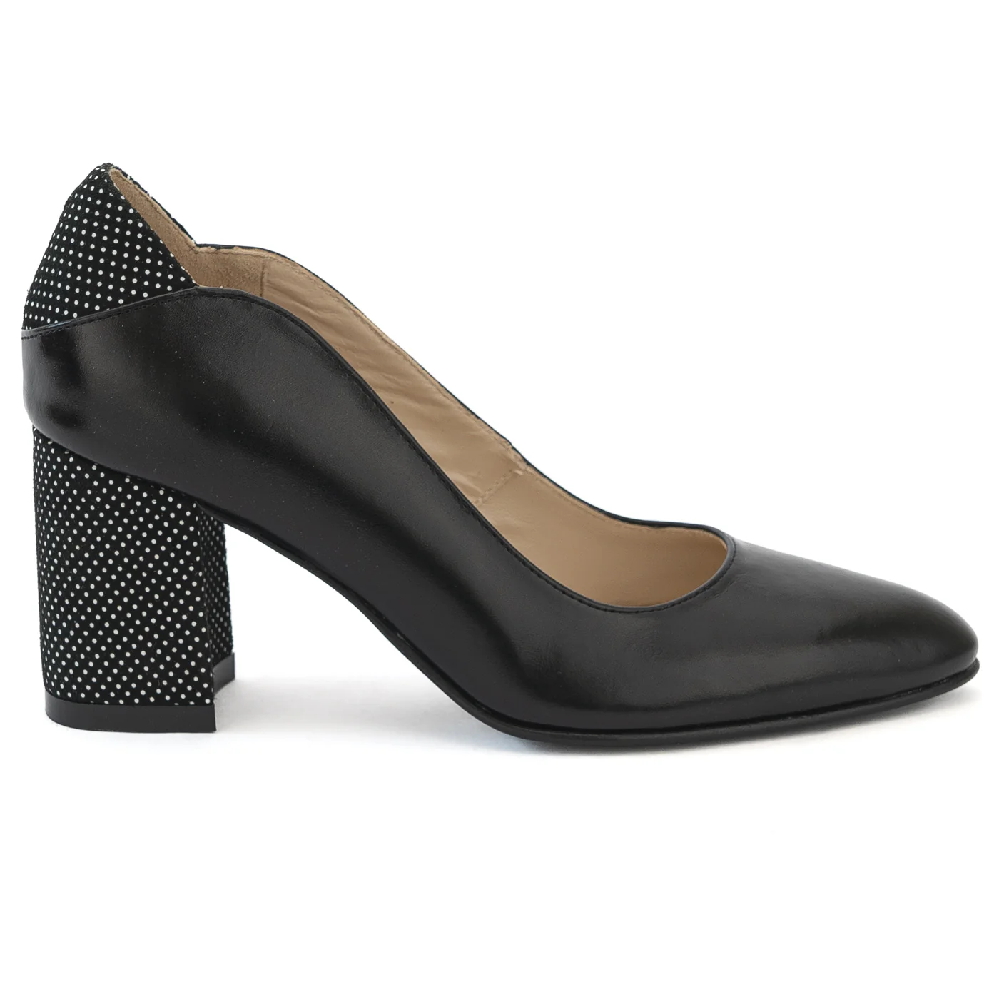 Pantofi dama din piele naturala neagra cu toc gros 13975