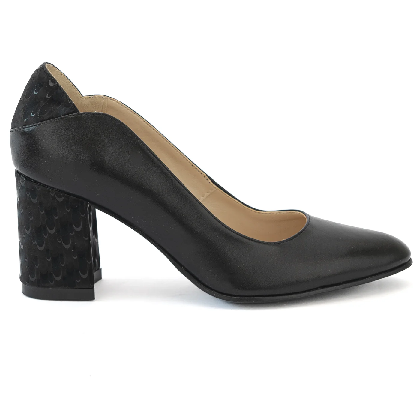 Pantofi dama din piele naturala neagra cu toc gros 13976
