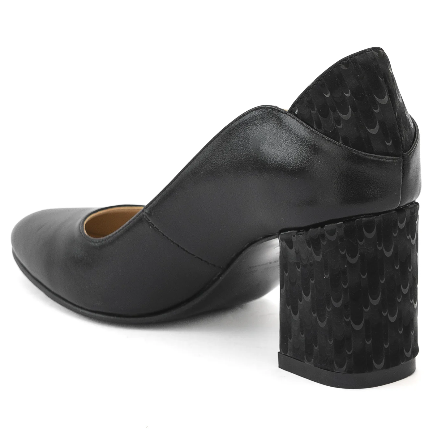 Pantofi dama din piele naturala neagra cu toc gros 13976 - Image 2