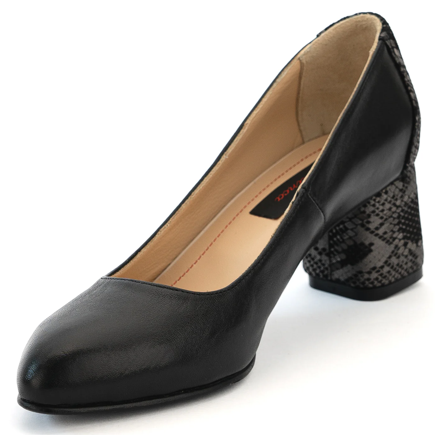 Pantofi dama din piele naturala neagra cu toc gros 13984 - Image 3