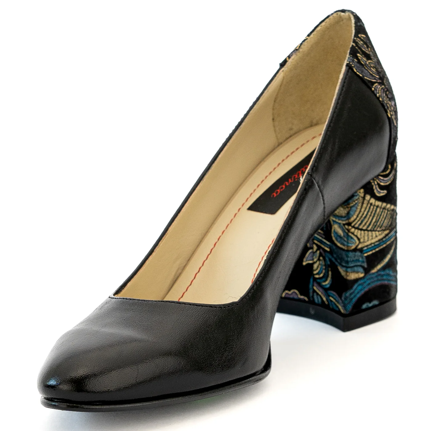 Pantofi dama din piele naturala neagra cu toc gros 13988 - Image 3