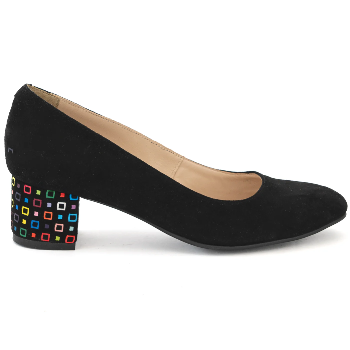 Pantofi dama din piele naturala neagra cu toc gros 13997