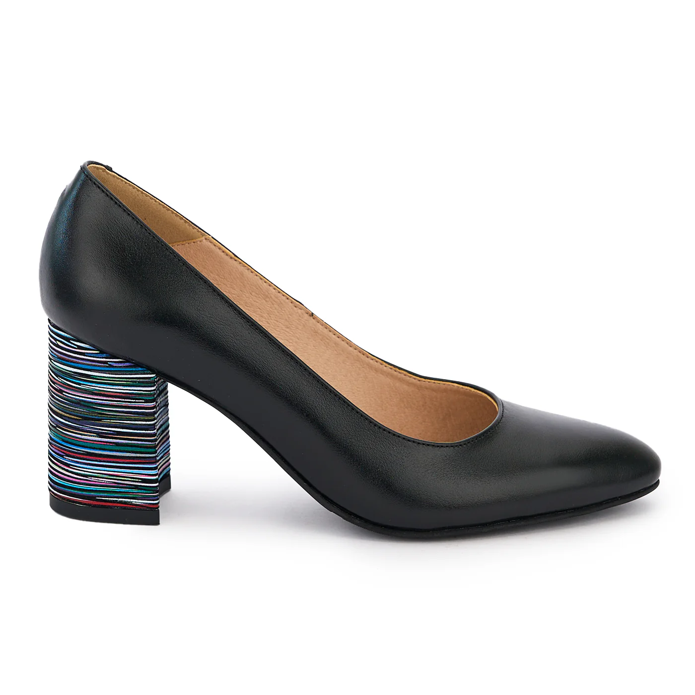 Pantofi dama din piele naturala neagra cu toc gros 14046