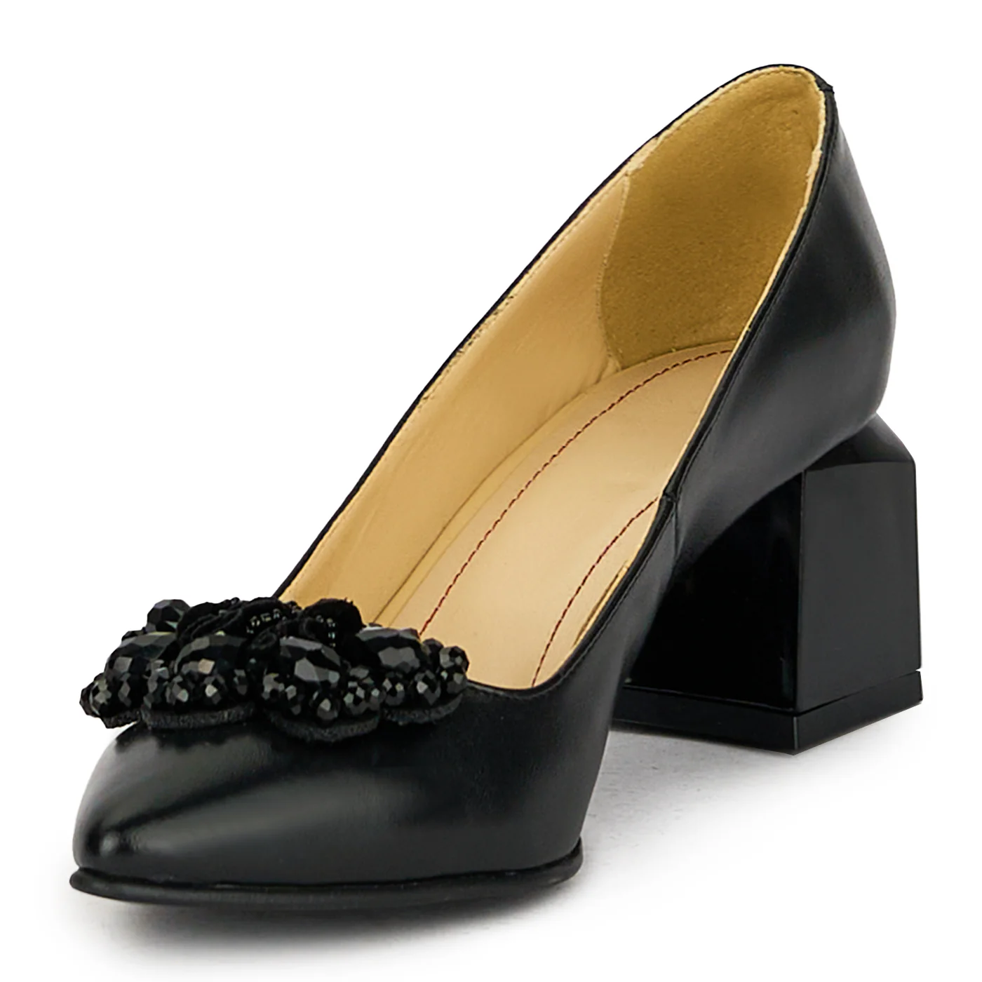 Pantofi dama din piele naturala neagra cu toc gros 17544 - Image 3