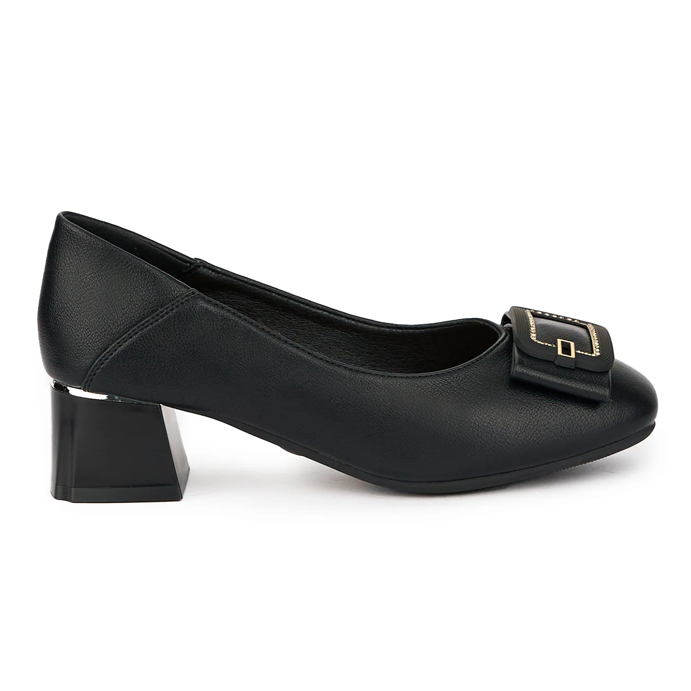 Pantofi dama din piele naturala neagra cu toc gros 4.5 cm 15565