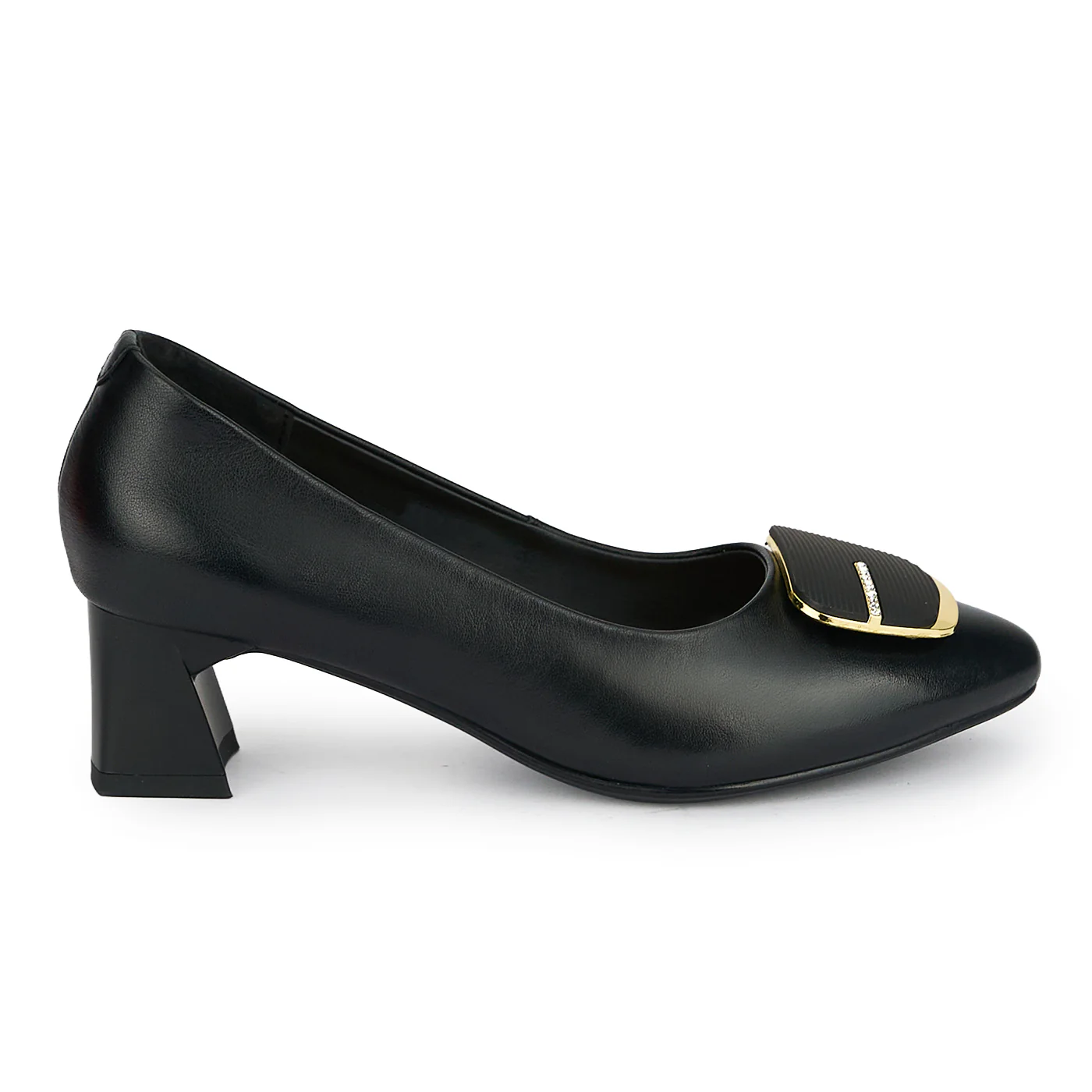 Pantofi dama din piele naturala neagra cu toc gros 4.5 cm 19245