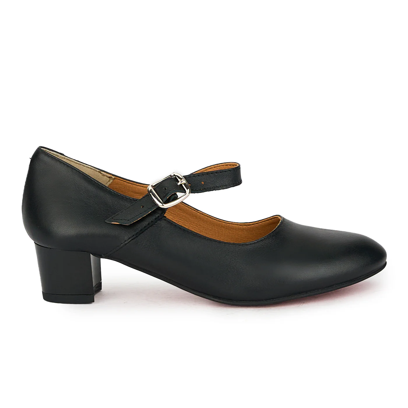 Pantofi dama din piele naturala neagra cu toc gros 4 cm 17574