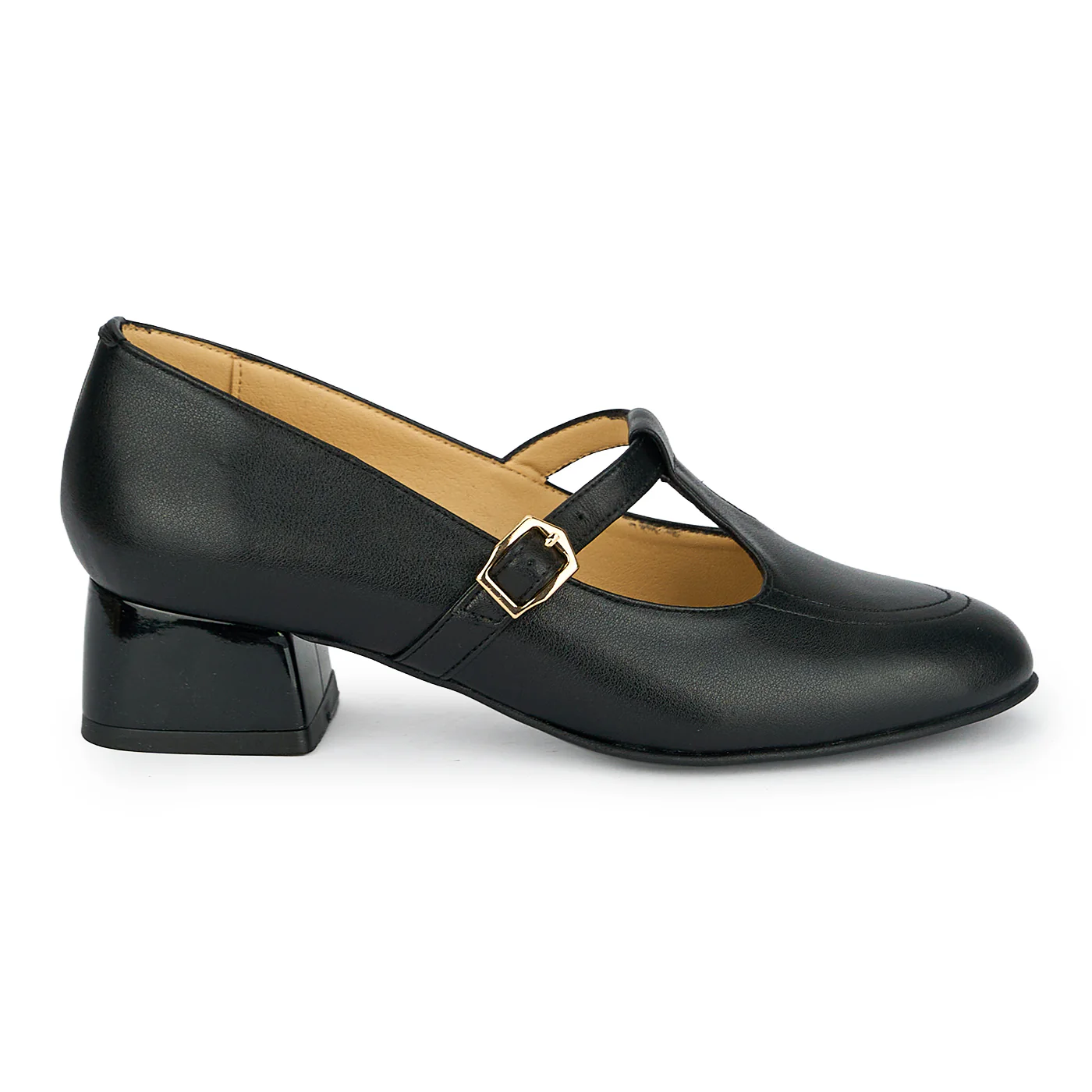Pantofi dama din piele naturala neagra cu toc gros 4 cm 19229