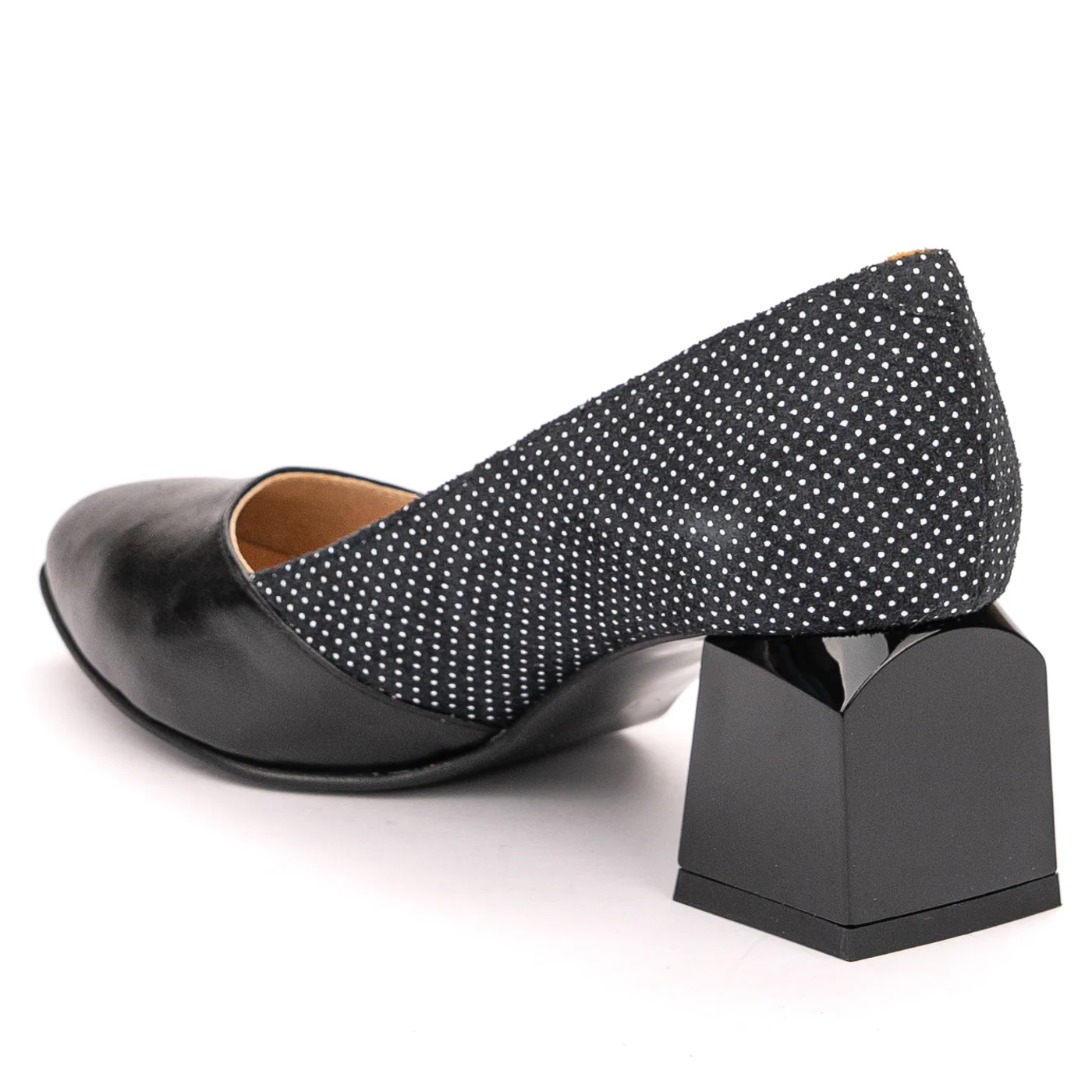 Pantofi dama din piele naturala neagra cu toc gros 5.5 cm 13569 - Image 2