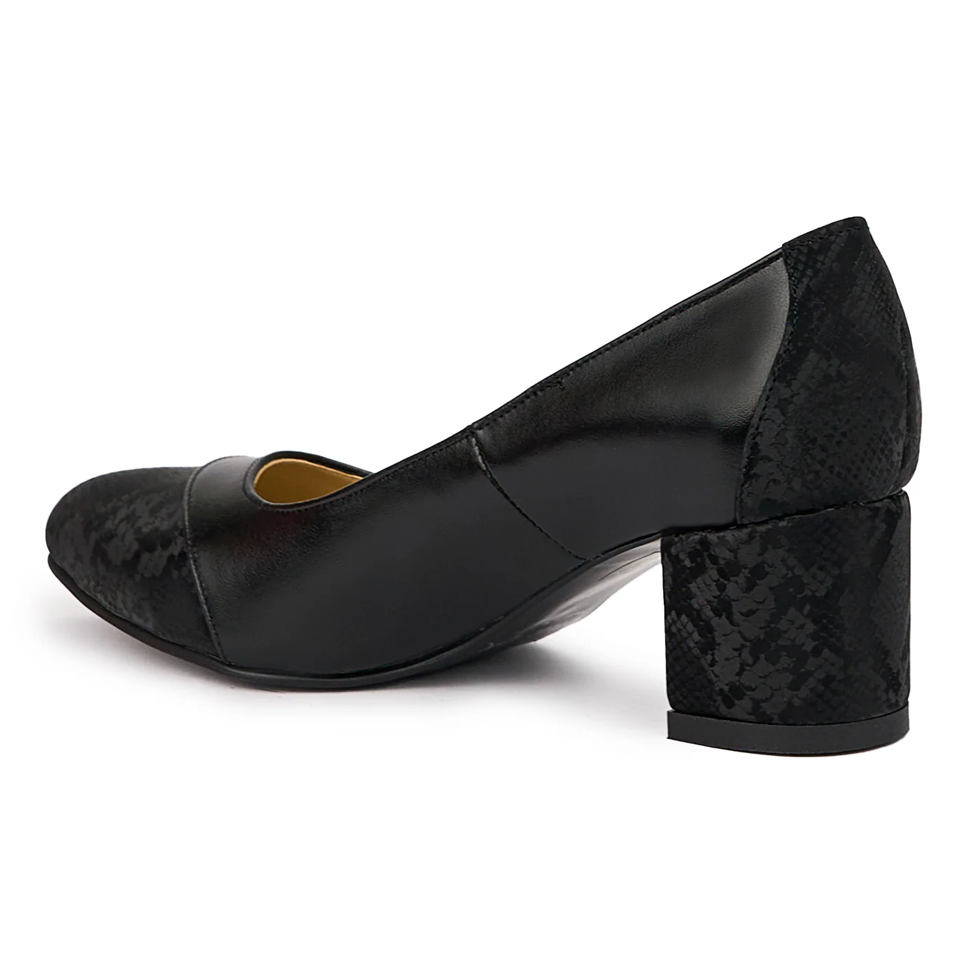 Pantofi dama din piele naturala neagra cu toc gros 5.5 cm 14365 - Image 2