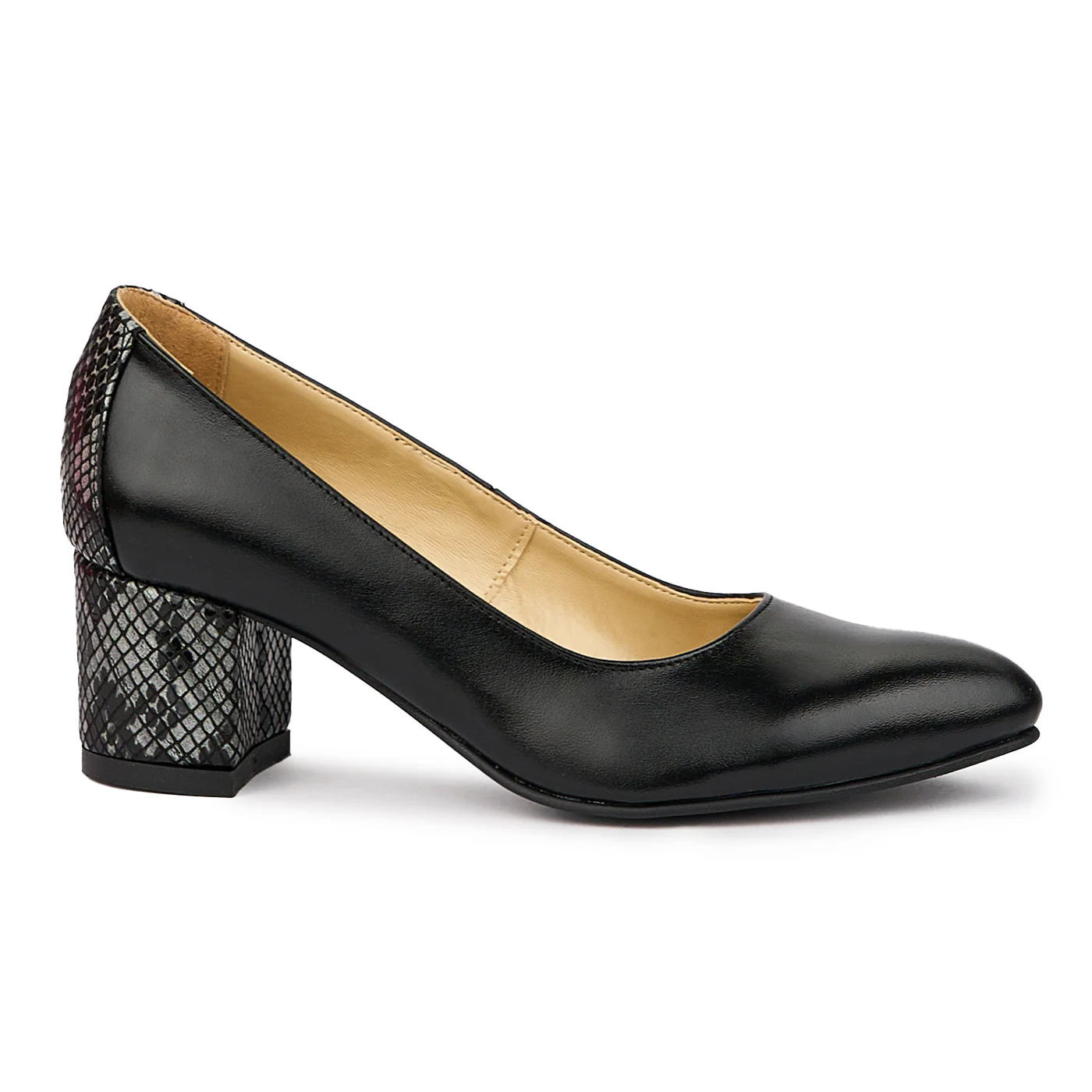 Pantofi dama din piele naturala neagra cu toc gros 5.5 cm 14366