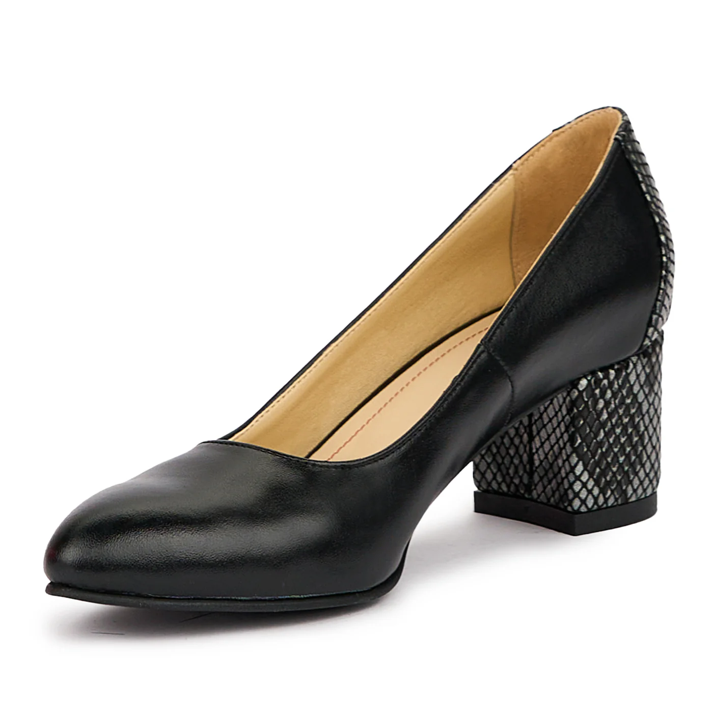 Pantofi dama din piele naturala neagra cu toc gros 5.5 cm 14366 - Image 3