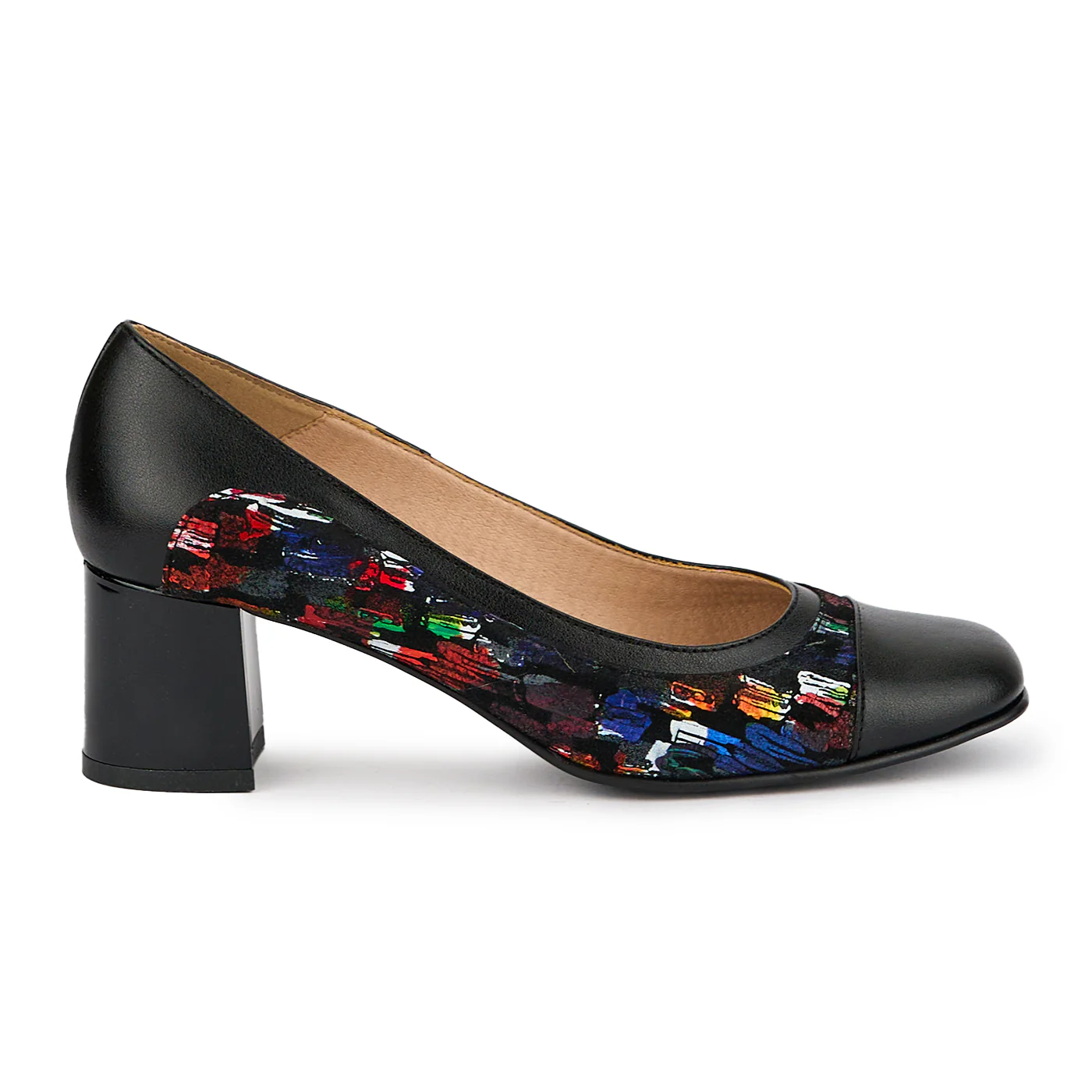 Pantofi dama din piele naturala neagra cu toc gros 5.5 cm 15204