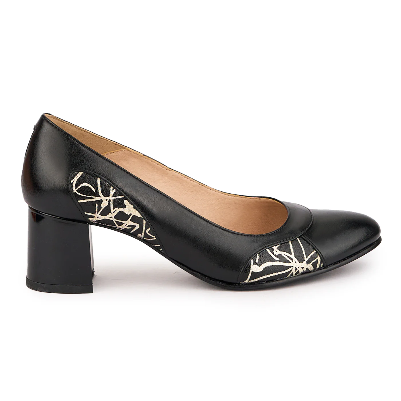 Pantofi dama din piele naturala neagra cu toc gros 5.5 cm 16610