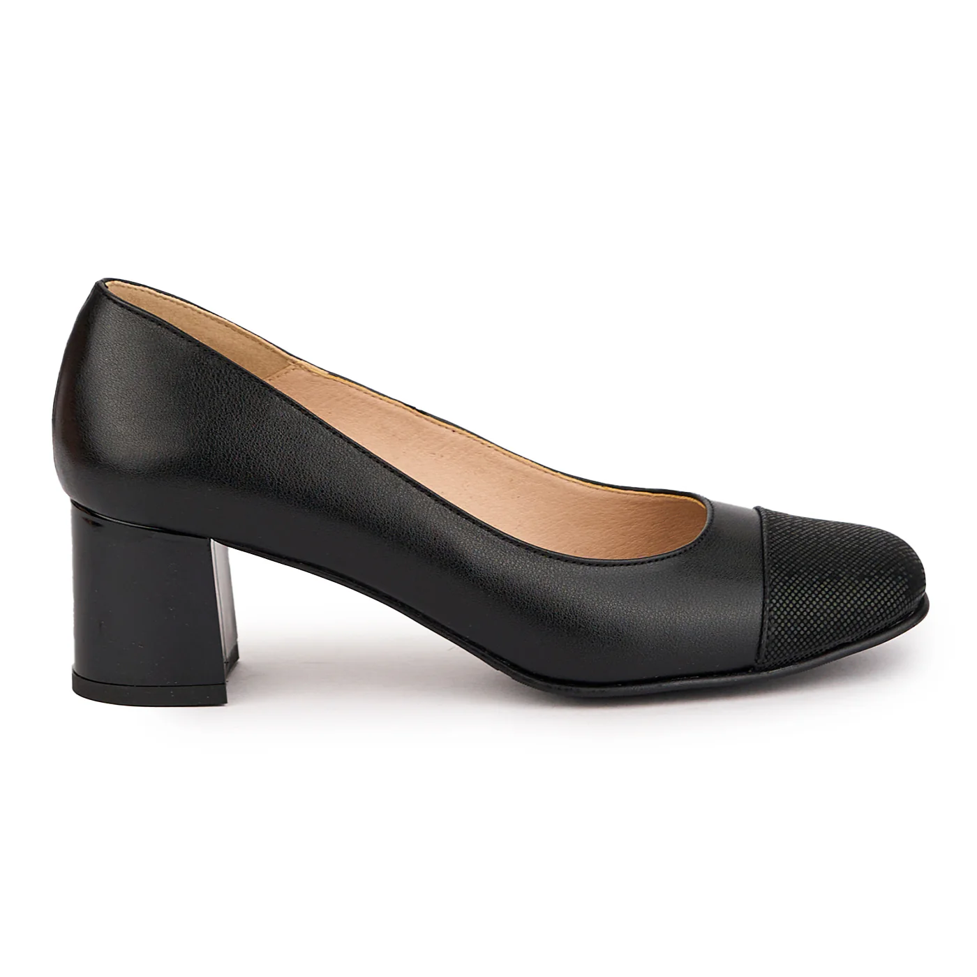 Pantofi dama din piele naturala neagra cu toc gros 5.5 cm 16613