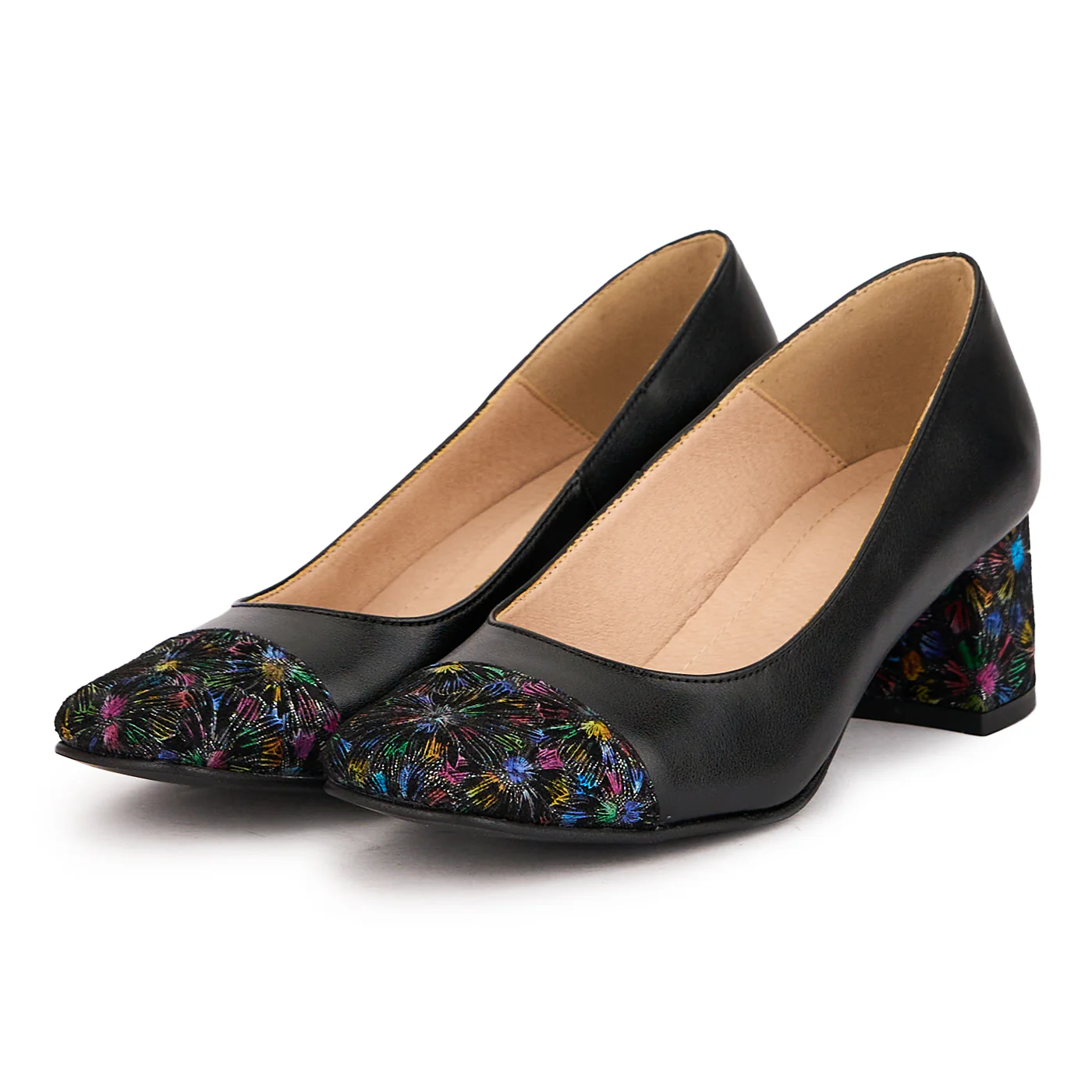 Pantofi dama din piele naturala neagra cu toc gros 5.5 cm 16614 - Image 3